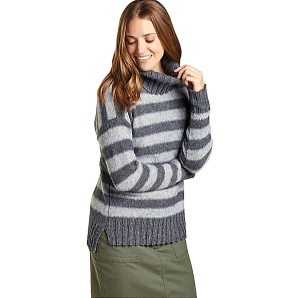 Toad&Co Audrey T-Neck Sweater - Heather Grey Stripe Size S NWT
